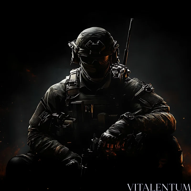 AI ART Dark Warrior: Tactical Soldier Portrait