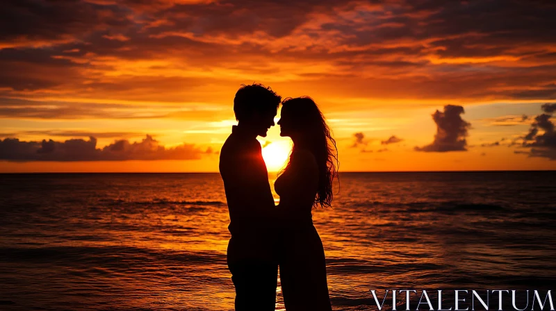 Sunset Silhouette: A Couple's Romantic Moment AI Image