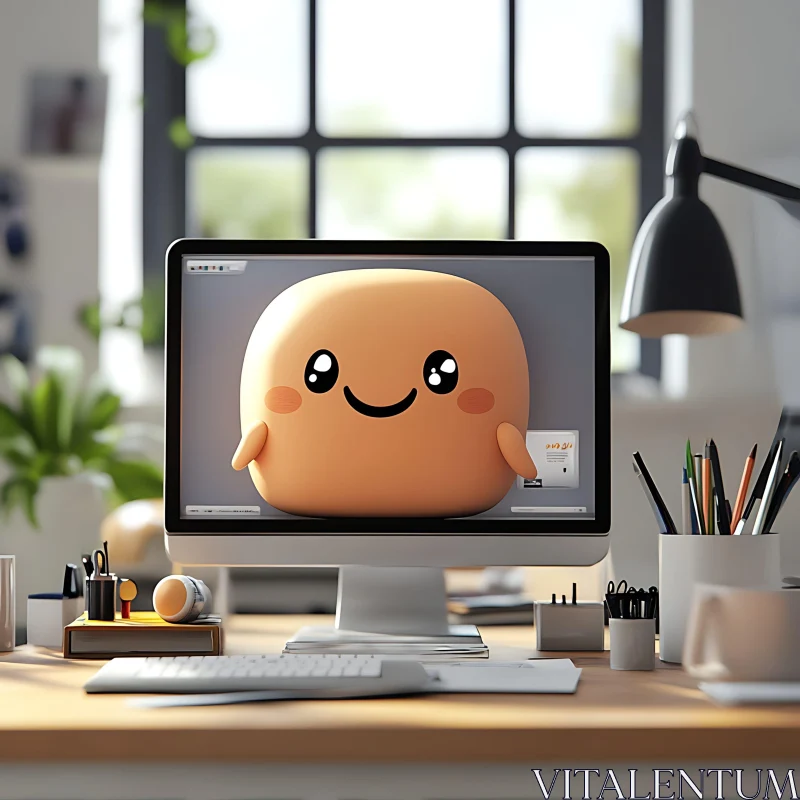 Cute Cartoon Character in Modern Office Setting AI Image