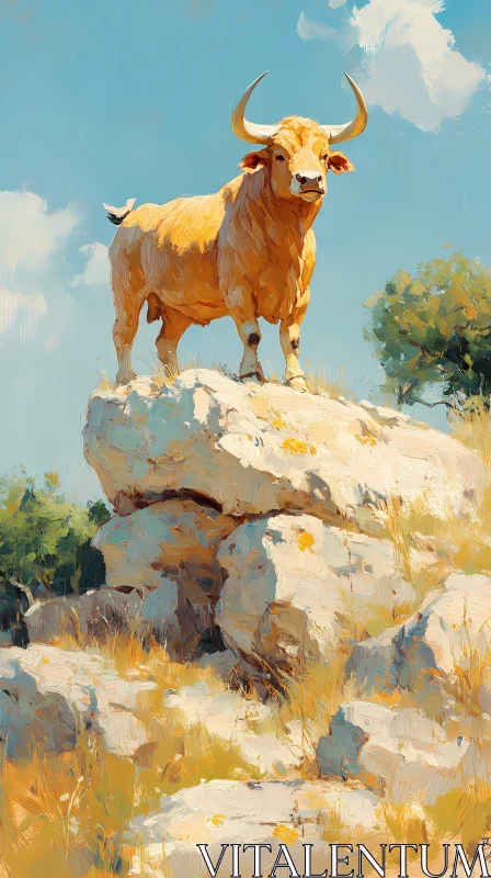 Dominant Bull in Natural Setting AI Image