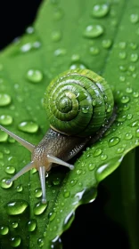 Awakening Snail on Rain-kissed Leaf: A Nature's Wonder