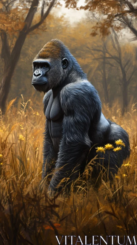 Gorilla Amidst Autumn Foliage AI Image