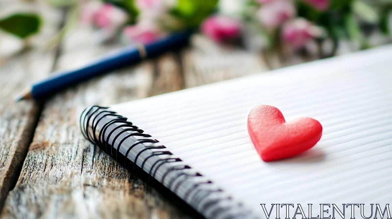 AI ART Red Heart on Notebook with Flowers