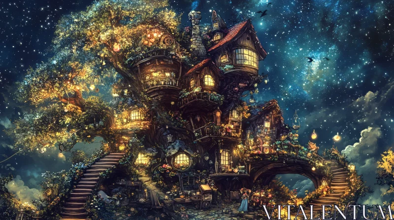 AI ART Whimsical Treehouse Home in Fantasy Landscape