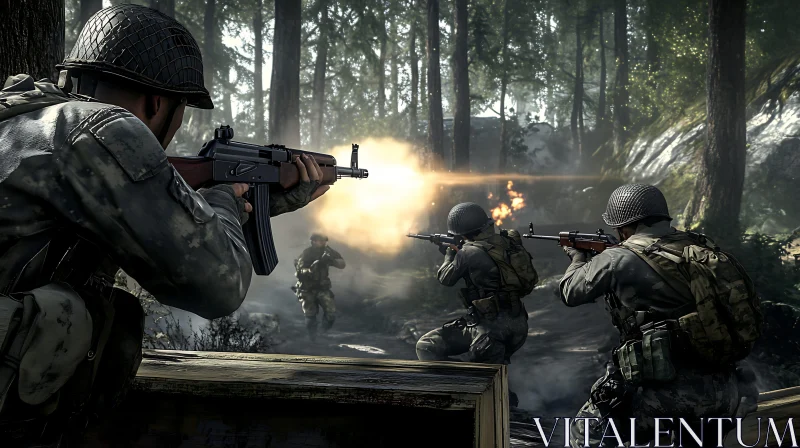 AI ART Forest Warfare: Soldiers in Action