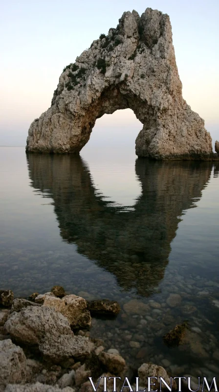 Natural Rock Arch and Reflective Waterscape AI Image