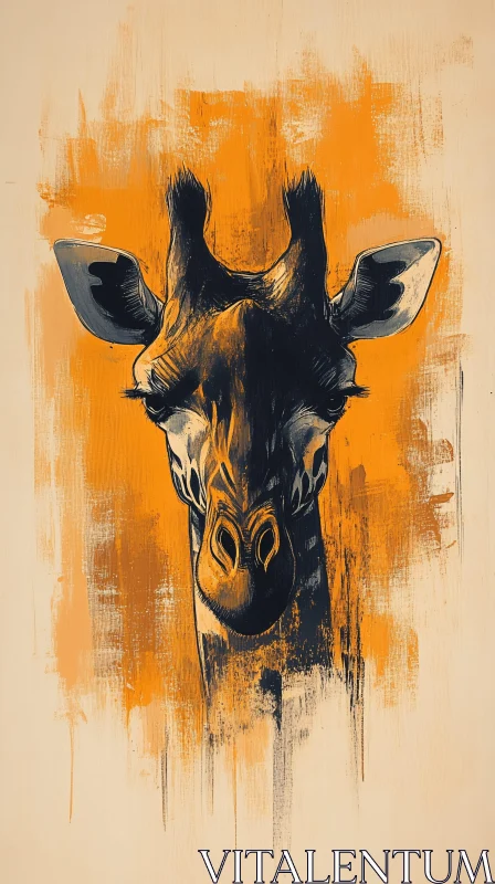 Giraffe Art with Orange Background AI Image