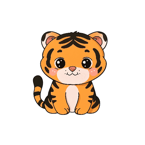 POD Design Charming Cartoon Tiger Design for Apparel and Home Decor