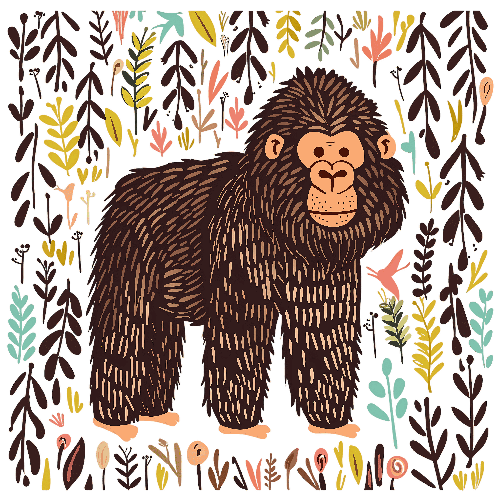 Cheerful Gorilla Cartoon in Jungle Scene for Apparel