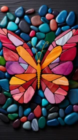 Colorful Mosaic Butterfly Crafted with Stone - Whimsical Art