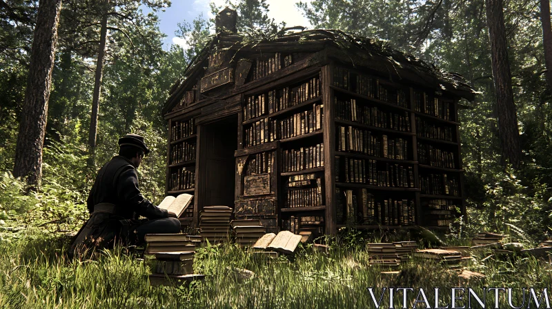 AI ART Secluded Library in the Woods