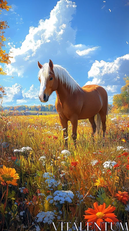 Horse in Vibrant Meadow AI Image