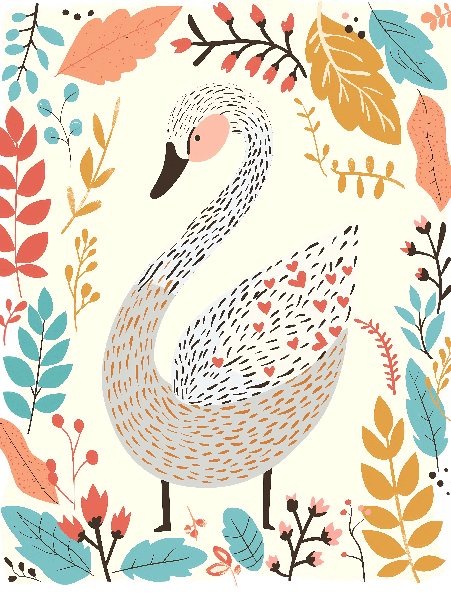 Floral Autumn Swan Illustration POD Design