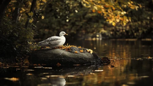 Autumnal Duck Resting by Calm Waters