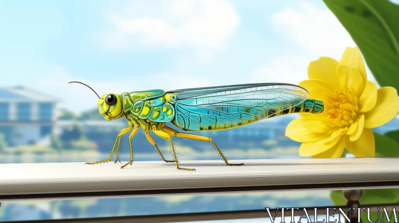 AI ART Grasshopper on Window - A Study in Realism and Color