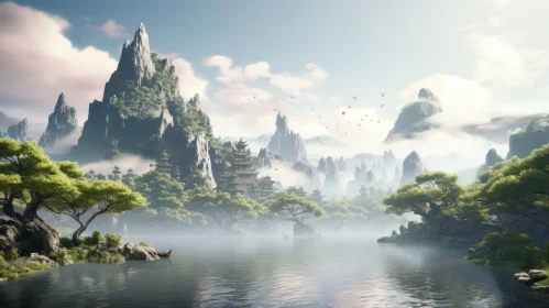 Misty Chinese Landscape: A Spiritual Journey in Terragen Style
