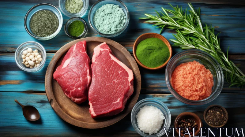 Red Meat and Spices on Red Tabletop | Farm Security Administration Aesthetics AI Image