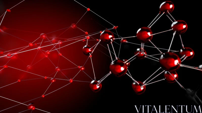 Red Molecule in a Liquid Metal Network | Scientific 3D Image AI Image