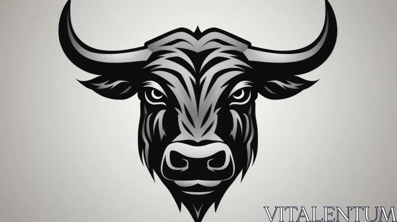 Symbolic Bull Head Illustration in Black and Gray AI Image