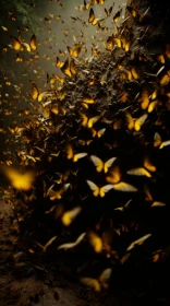Yellow Butterflies in Dark Forest: A Close-Up View
