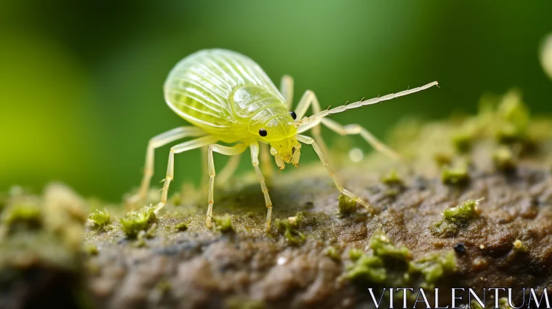 Yellow Insect on Moss-Covered Surface in Soft Light Palette AI Image