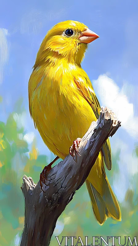 Vivid Yellow Bird in Nature AI Image