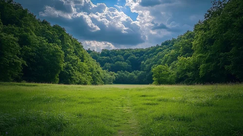 Tranquil Pathway in Green Forest Landscape