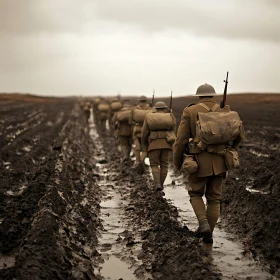 Troops in Trenches: A War Image