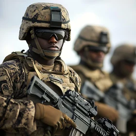 Camouflaged Soldiers Standing in Formation