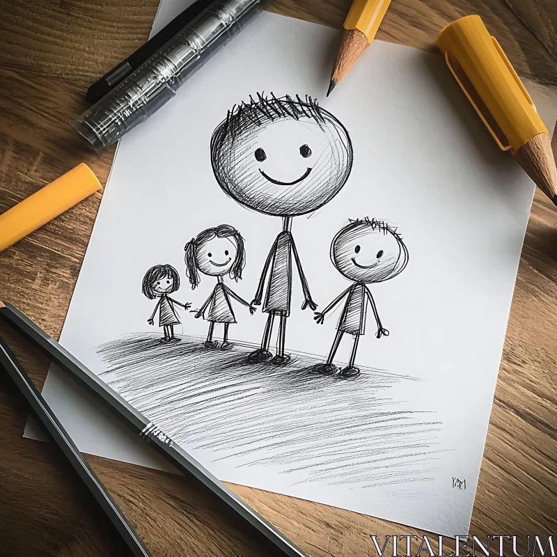 Simple Family Drawing on Paper AI Image