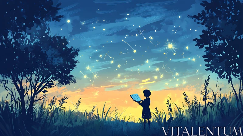 AI ART Starlit Reader: A Child's Night Sky