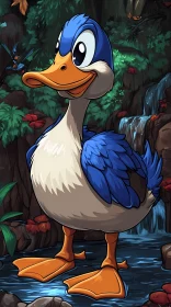 Animated Duck by Forest Waterfall