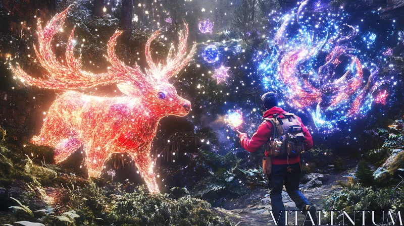 AI ART Magical Deer in Starry Forest