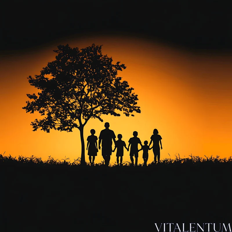 AI ART Silhouette Family at Sunset