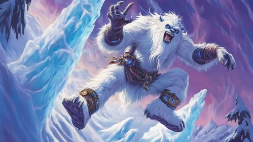 White Fur Yeti in the Mountains