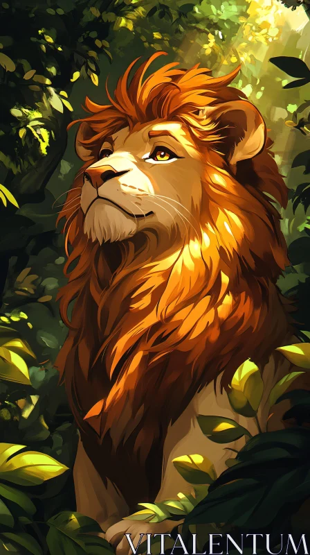 Regal Lion in Forest Glow AI Image