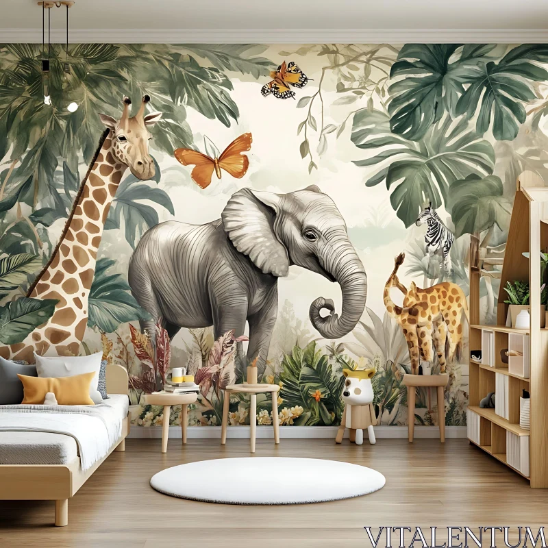 Kids Room Decor with Jungle and Animal Theme AI Image