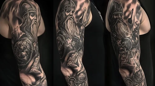 Monochrome Viking Tattoo Sleeve