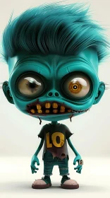 3D Rendered Cartoon Zombie Boy with Blue Skin and Green Hair