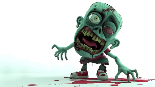 3D Rendered Cartoon Zombie in Monochrome Setting