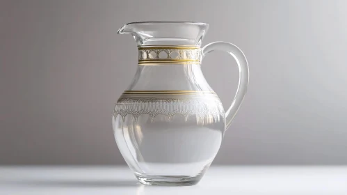 Clear Glass Pitcher with Decorative Gold Bands