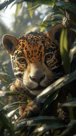 Wild Jaguar Among Jungle Leaves