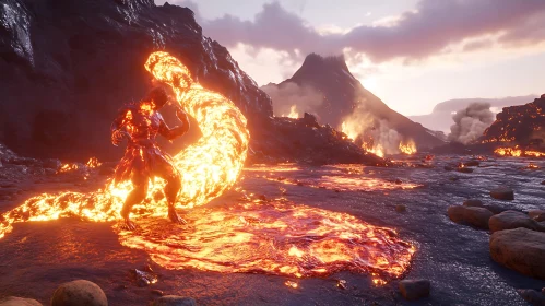 Fiery Lava Monster Amidst Volcanic Eruption