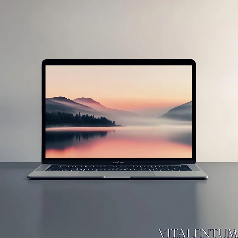 Calm Nature Scene on Laptop Screen AI Image