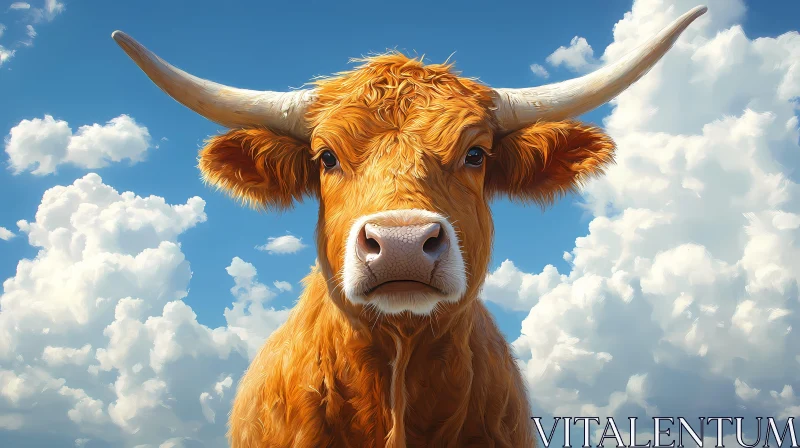 AI ART Golden Brown Cow with Clouds