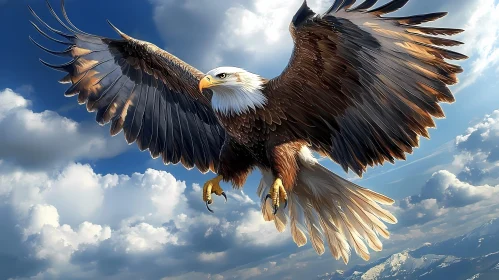 Eagle in Flight Over Mountains