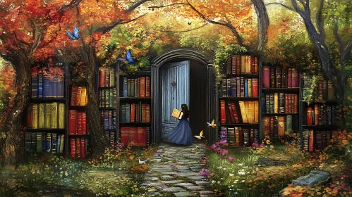 Secret Library Doorway in Autumn Woods