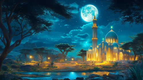 Moonlit Mosque Landscape