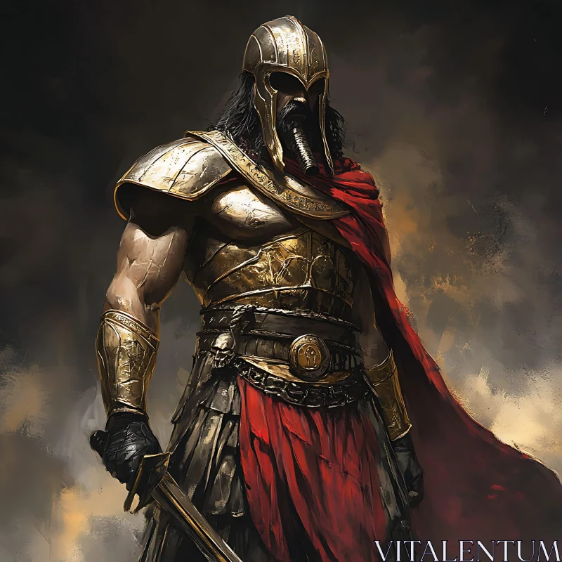 Medieval Warrior in Gold Armor AI Image