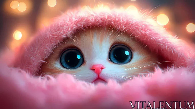 Cute Fluffy Kitten Snuggled AI Image